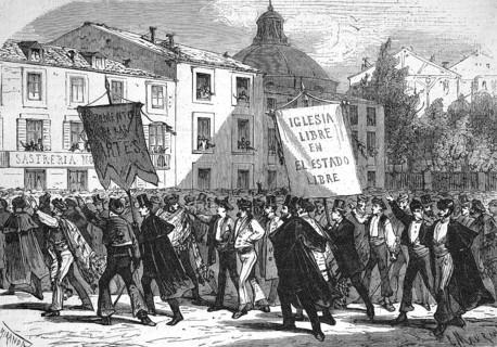 Demonstration for religious freedom in Madrid, 1869, Spain, Historic, digitally restored