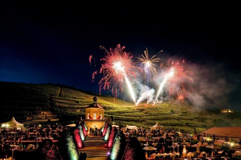 Summer night ball at Wackerbarth Castle. Schloss Wackerbarth or Wackerbarths Ruh' is a baroque
