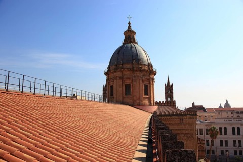 City of Palermo, view from the roof of the Cathedral Maria Santissima Assunta to the baroque dome,