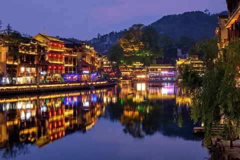 Chinese tourist attraction destination, Feng Huang Ancient Town (Phoenix Ancient Town) on Tuo Jiang