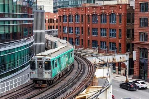 Chicago L Elevated elevated metro railway public transport in Chicago, USA, North America