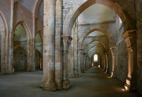 Nave of the Cistercian Abbey of Fontenay, Unesco World Heritage Site, Cote d'Or, Burgundy, France,