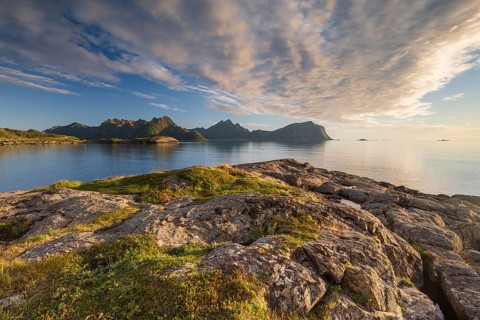 Mountains by the fjord in the evening, coast near Nyksund, Langøya Island, Vesterålen, Northern