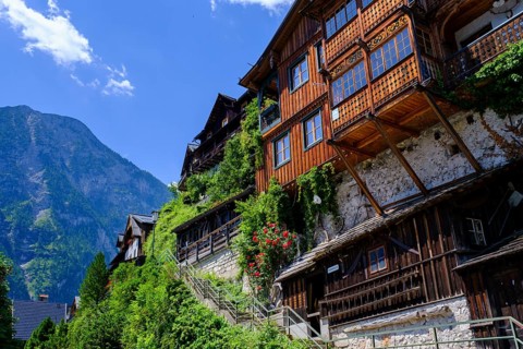 Residential buildings, Hallstatt am Hallstätter See, Salzkammergut, Upper Austria, Austria, Europe