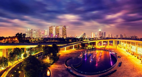 Singapore travel tourism concept, vintage retro effect filtered hipster style image of panorama of