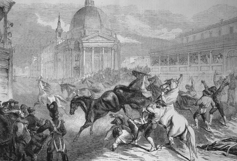 The Carnival in Rome, free horse racing on the parade, 1869, Italy, Historical, digitally restored