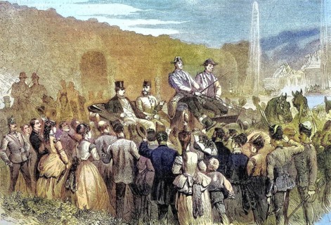 The Austrian Emperor and Prince Napoleon in the Park at Schönbrunn, 1869, Austria, Historic,