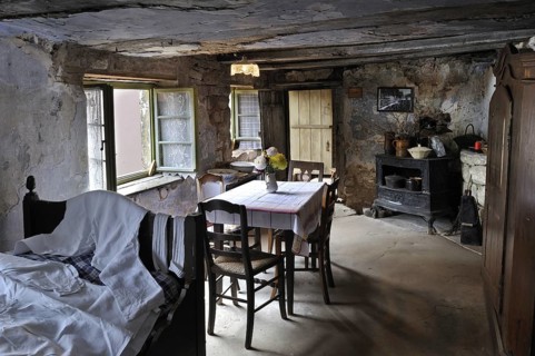 Interior of troglodyte house in rock face at Graufthal, Vosges, Alsace, France, Europe