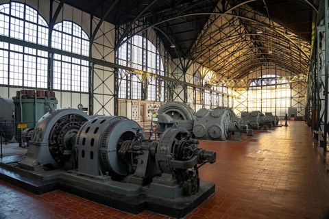 Machine hall of the disused coal mine and museum Zeche Zollern in Dortmund, part of the Route of