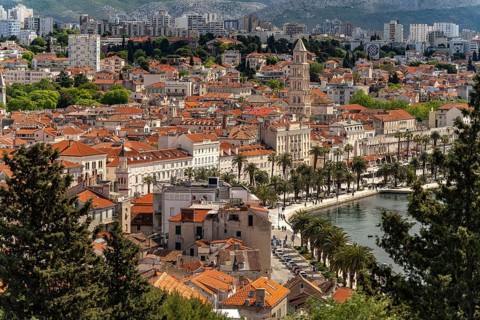 City view Split with Riva Promenade, Cathedral of St. Domnius and Diocletian's Palace in Split,
