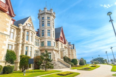Magdalena Palace in the city of Santander without people on a spring morning, Spain, Europe