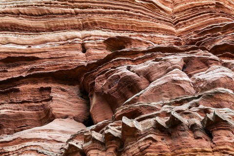 Eroded red sandstone, old castle rock, close-up, natural and cultural monument, Brechenberg near