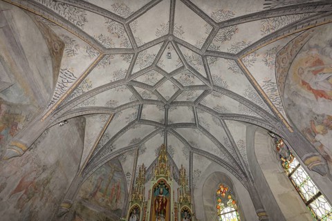 Ribbed vault of the parish church of St Dionysius, Morter, Latsch, South Tyrol, Italy, Europe