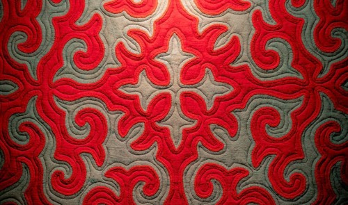 Traditional carpet with pattern, exhibition in the State History Museum, interior view, Bishkek,