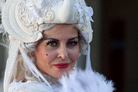 Costume wearer at the Venetian Fair, in the castle courtyard, Ludwigsburg, Baden-Württemberg,