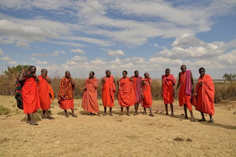 Maasai at a dance performance, Massai Mara, Enkutoto, Serengeti, Rift Valley province, Kenya,