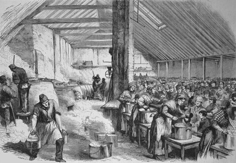 Poverty and hardship in London, public soup kitchen and rations for the poor in the Spitalfields