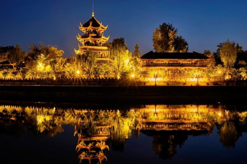Wangjiang Pavilion Park (Wangjianglou Park) view over Jinjiang River, Chengdu, Sichuan, China