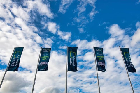 Flags, banners, logo, lettering, PreZero Arena, Sinsheim, Baden-Württemberg, Germany, Europe