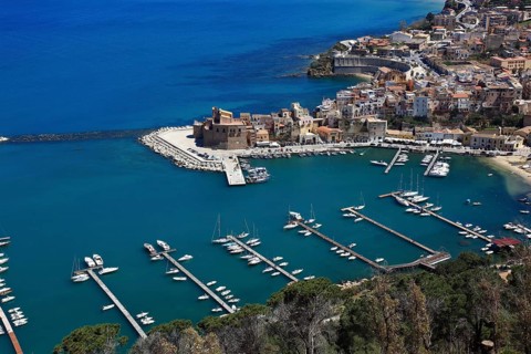 Castellammare del Golfo, municipality in the province of Trapani, view of the fort and the port,
