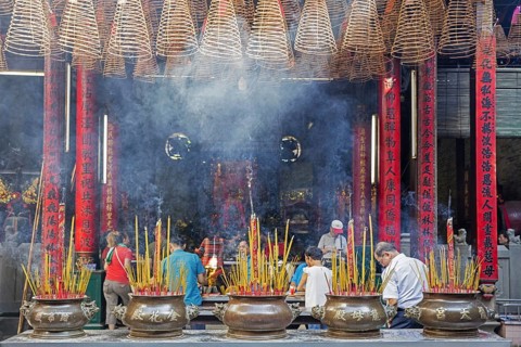 Burning incense sticks and spirals at the Thien Hau Temple, Ba Thien Hau Pagoda for Chinese Goddess