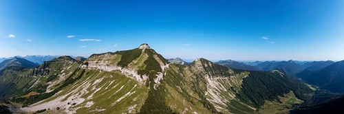Drone shot, mountain landscape, Gruberhorn with Regenspitz and Gruberalm, Osterhorngruppe,