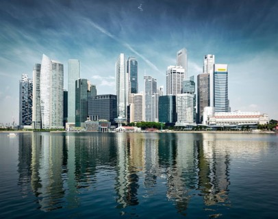 Singapore city skyline of business district downtown in daytime. Vintage retro effect filtered