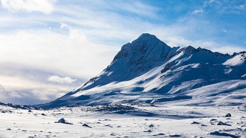 Snow-covered peak of Haafiall Mountain, near Akureyri, Northern Iceland Eyestra, Iceland, Europe