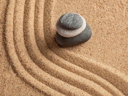 Japanese Zen stone garden, relaxation, meditation, simplicity and balance concept, pebbles and