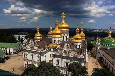View of the Uspensky Cathedral and the monastery complex of the Kiev Cave Monastery, Holy Mary of