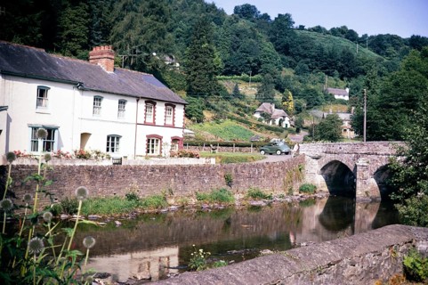 Dulverton village in Exmoor National Park, Somerset, England, 1967 Bridge over the River Barle