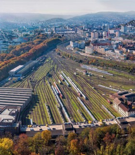 Track apron at the main railway station, Europaviertel Stuttgart. After completion of the Stuttgart