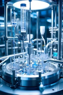 Mechanized pharmaceutical bioreactor in a manufacturing laboratory, AI generated
