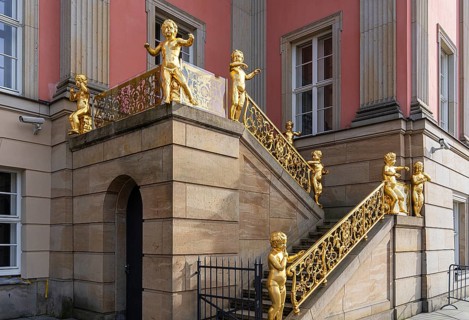 Putti on the flag staircase at the state parliament building, Potsdam, Brandenburg, Germany, Europe