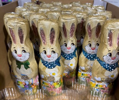 Display on retail shelf wholesale of chocolate Easter bunnies Easter bunnies made of chocolate