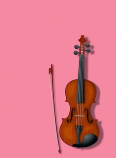 Violin and bow over pink, copy space texttured effect background