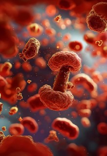 Three dimensional render of a tuberculosis bacteria in an organism, AI generated