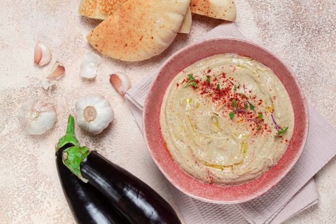 Babaganoush, eggplant appetizer, traditional Lebanese cuisine, homemade, no people