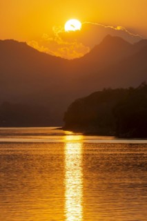 Sunset on the Mekong near Luang Prabang, Laos, Asia