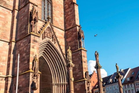 Facade of the Freiburg Minster in Freiburg im Breisgau, Germany, Europe