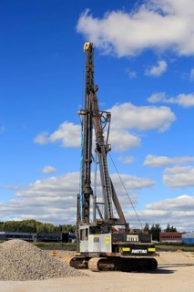 Junttan PM23J pile driving rig at construction site. Salo, Finland. September 10, 2022