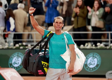 Record holder Rafael Nadal waving good bye at the French Open, Roland Garros, Paris, France.