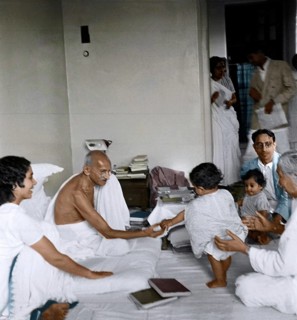 Mahatma Gandhi playing with child, Birla House, Mumbai, Maharashtra, India, Asia, June 1945, Asia