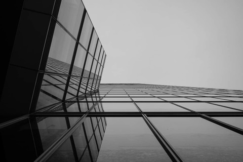High-rise building in Mediapark Cologne, black and white, Cologne, Germany, Europe