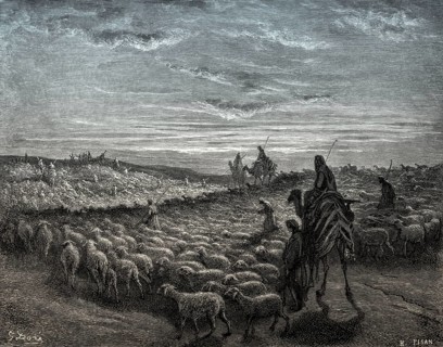 Abraham Goes to the Land of Canaan, Old Testament, woodcut by Gustave Doré