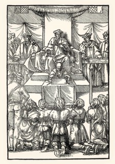 Praxis criminis persequendi, Conviction of the accused, 1541, by Geoffroy Tory, facsimile of the