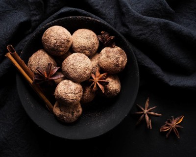 Top view delicious chocolate truffles ready be served