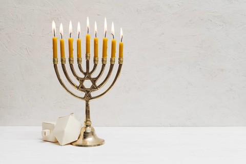 Hebrew menorah with candles burning. Resolution and high quality beautiful photo