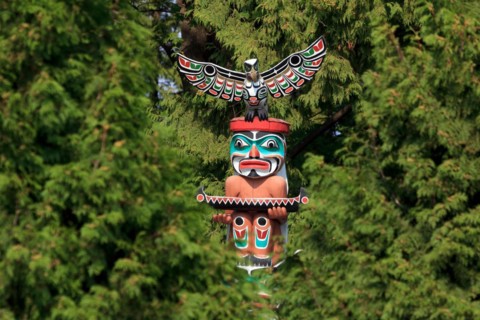 Totem pole in Stanley Park in Vancouver Canada