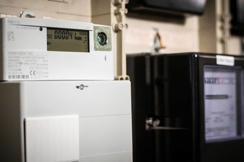 Meter cabinet with bidirectional meter and Ferraris meter in Düsseldorf, Germany, Europe